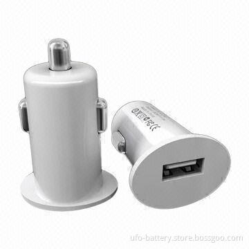In-car Charging Adapters, Measures 30 x 22 x 46mm, 5V DC/1,000mAh, 5V/2,000mA Output